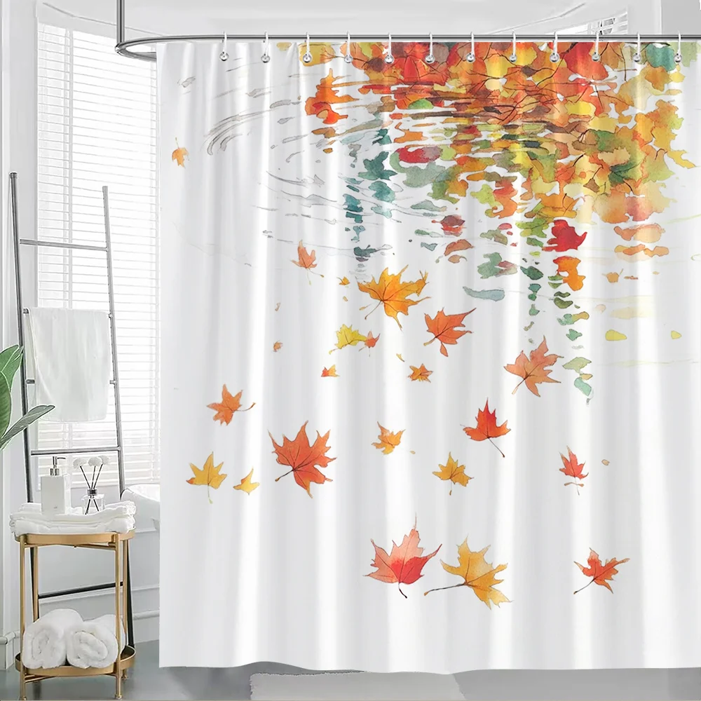 

1 шт. Осенняя занавеска для душа с кленовым листом - Яркая осенняя листва, декор для ванной комнаты с красным, оранжевым, желтым, зеленым, белым - машинная стирка