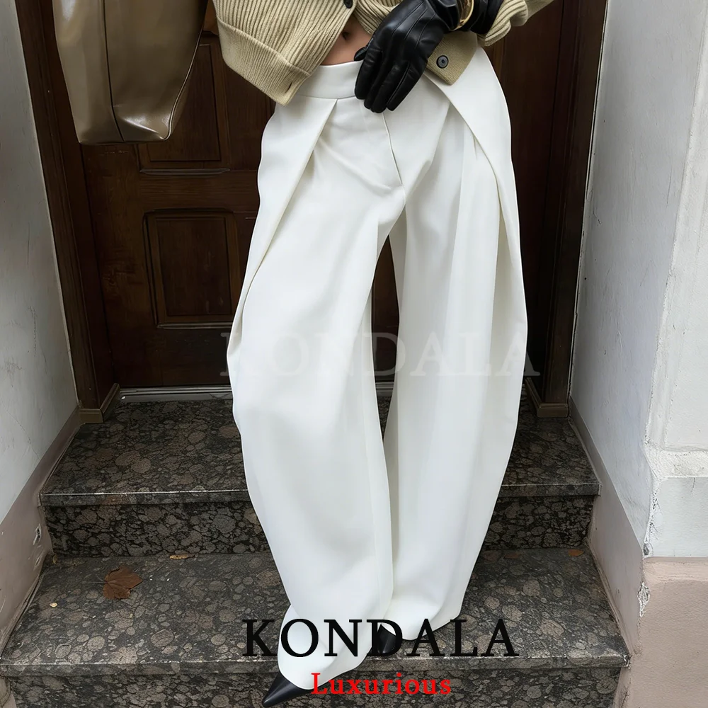 KONDALA Casual chique wijde pijpen broek dames kantoor dame zakken geplooide lange broek mode 2026 lente zomer streetwear broek