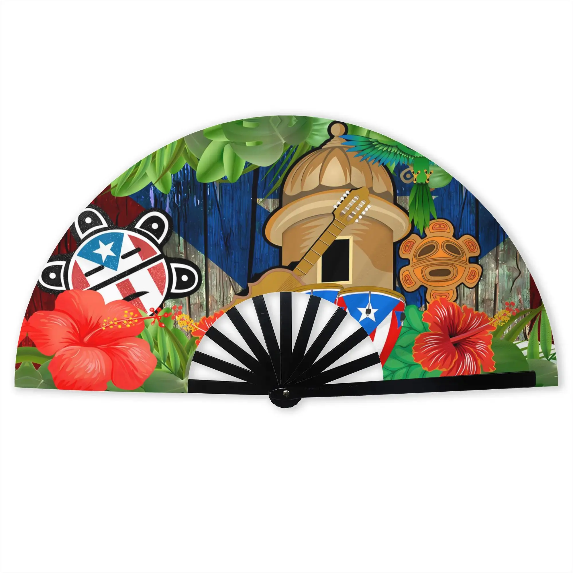 Foldable Fans Featuring Puerto Rico Designs, Convenient for Transport, Without Battery