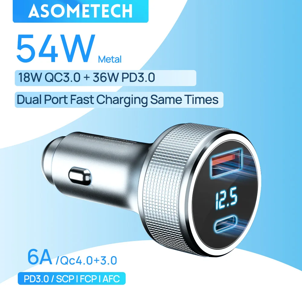 54W Car Charger QC3.0 USB Type C PD Fast Charger Dual Ports Quick Charging Car Adapter For iPhone 13 Huawei Xiaomi Samsung S21