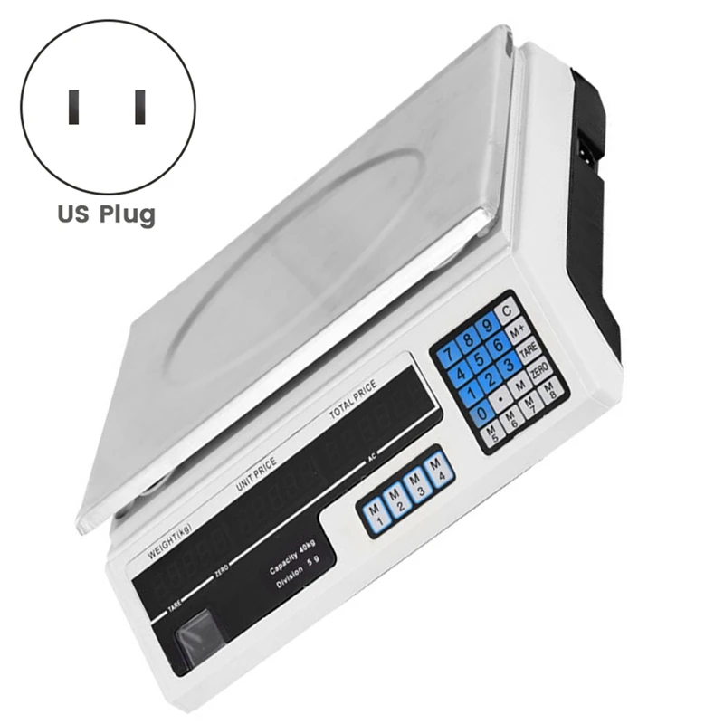 40KG Electronic Commercial Computing Scale With LCD Display For Retail Outlet Store, Kitchen, Restaurant Market US Plug