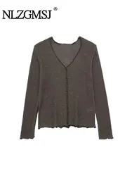 TRAF 2023 autunno Cardigan con scollo a V moda donna Vintage abbottonatura Cardigan lavorato a maglia solido maglione Casual a maniche lunghe