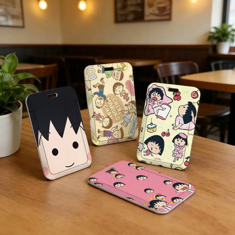 C-Chibi M-Maruko-chan Portable neck strap with card holder, suitable for photo cards and transit cards, lightweight card holder