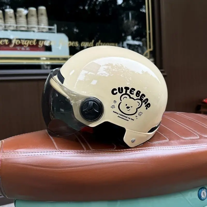 3C Certified Women Electric Scooter Helmet Winter Cartoon Cute Motorcycle Half Helmet