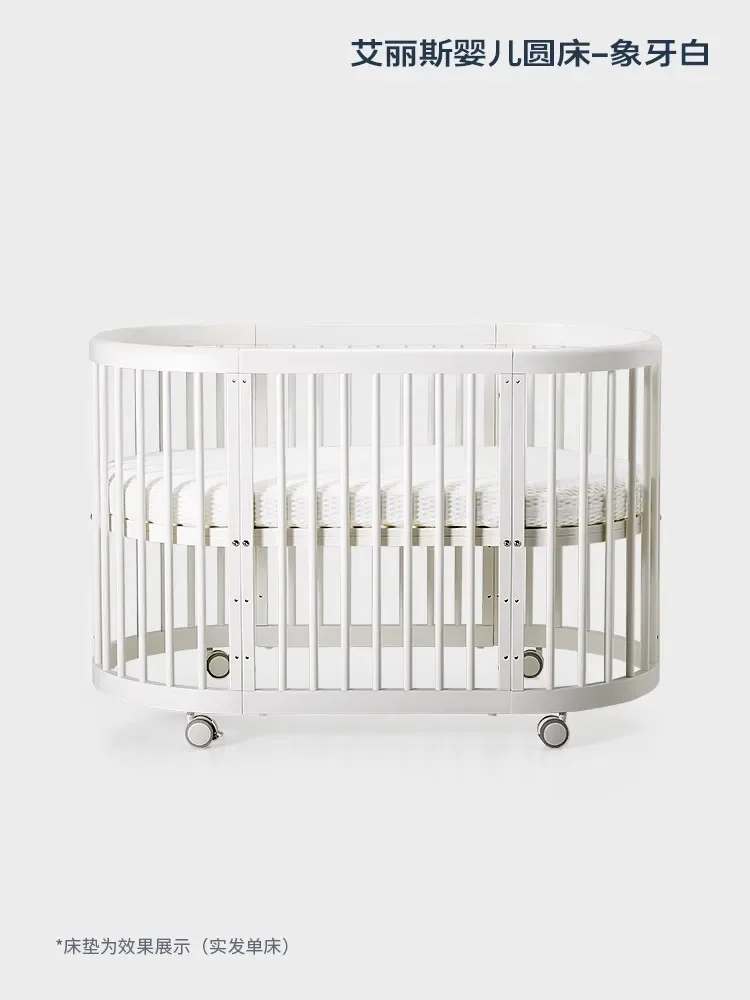 Solid wood splicing large bed multi-functional movable baby small round bed 0-6 years old newborn bed cradle