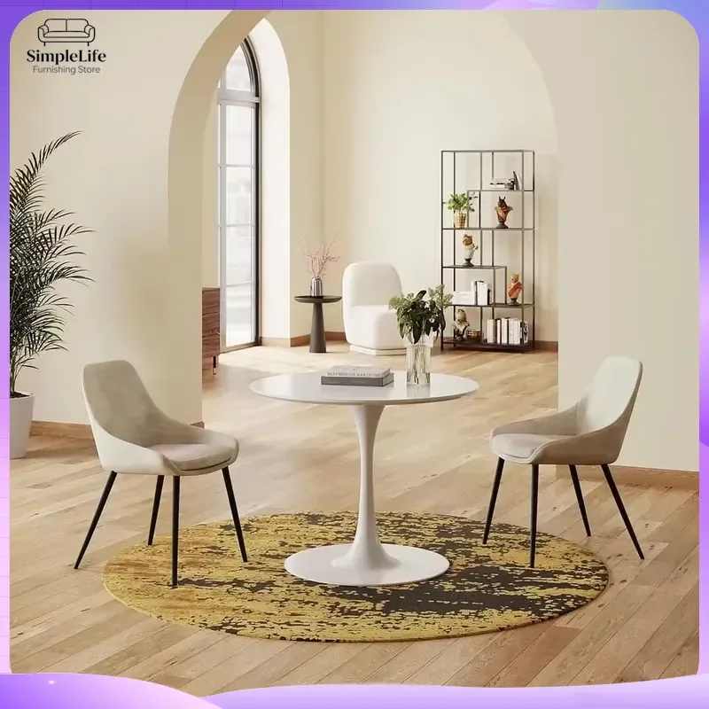 

Round Coffee Table for Living Room Modern Tulip Style Dining Table with Thickened Tempered Glass Top and Metal Pedestal Mid