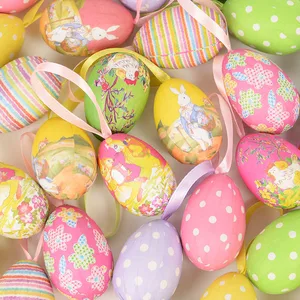 12 piezas de espuma huevos de pascua felices decoraciones de fiesta de pascua para el hogar huevo de pájaro colorido huevo colgante adornado bricolaje regalos para niños juguete 8 mejores huevos falsos de ventas - №5