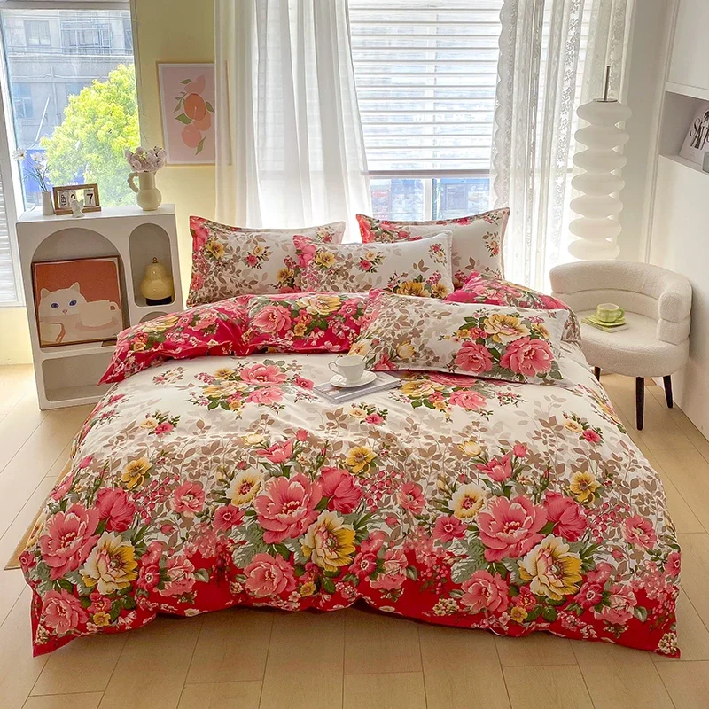 Estilo vintage jardim flor conjunto de capa edredão padrão vibrante zíper colcha capa com fronhas conjunto cama para toda a temporada