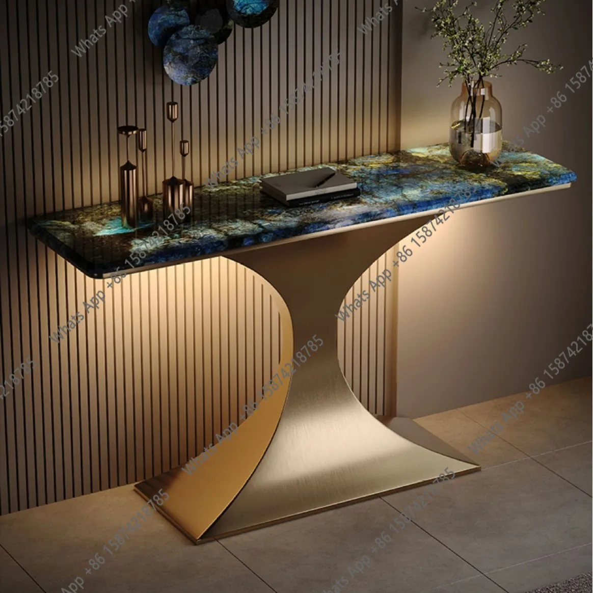 Modern simple rock slab entrance table Household entrance table Villa entrance door Light luxury high-end strip case end view ta