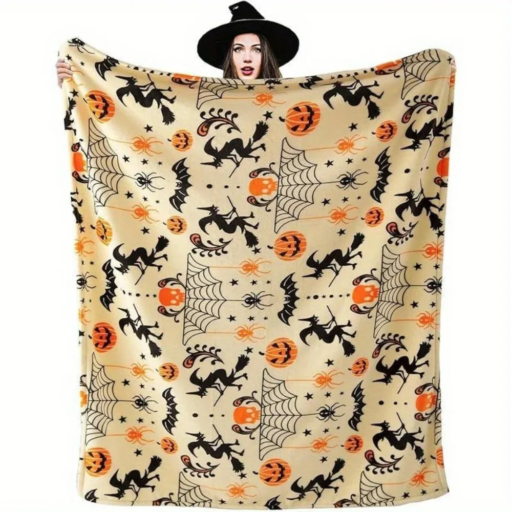 بطانية دافئة من الفلانيل على شكل يقطين الهالوين خفيفة الوزن وناعمة من القطيفة بطانية نوم هدية إبداعية لتزيين الهالوين خدعة أو تريا #3