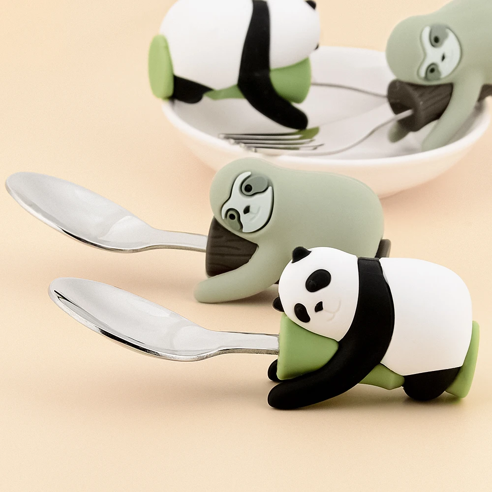 Lofca Panda Baby Silicone Spoons Sloth Fork Silicone Feeding Food Learn To Eat Children's Tableware BPA Free Food Feeding