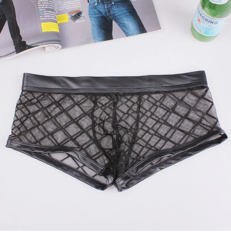 Gays Sexy Transparent Lingerie for Men Seductive Chiffon See Through Plaid Boxer Shorts Teenager Sexy Nightclub Bottom Underwear