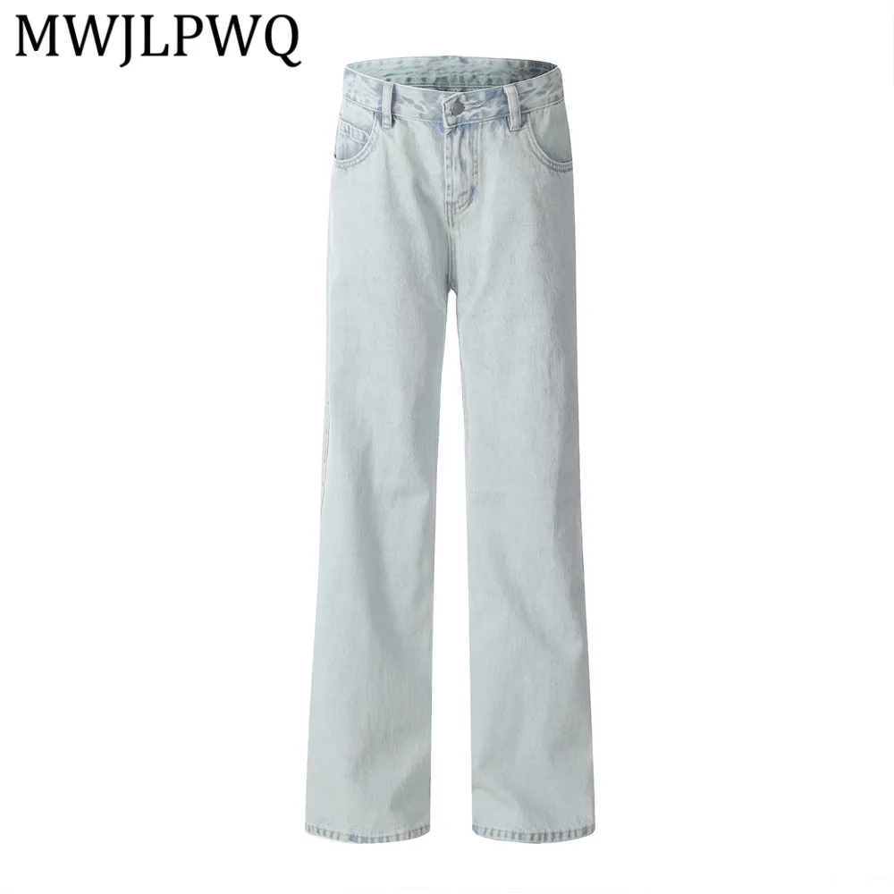 

MWJLPWQ Men Heavy-duty Distressed Washed Retro Jeans Straight Streetwear Versatile Loose Fit American Casual Pants Summer 14831