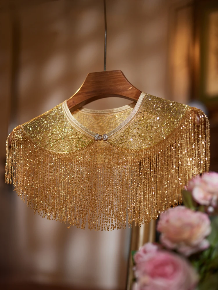 

New Traditional Culture Short Golden Cowl Neck Wrap Super Fairy Tale Coat Matching Dress Cloud Shoulder Short Jacket