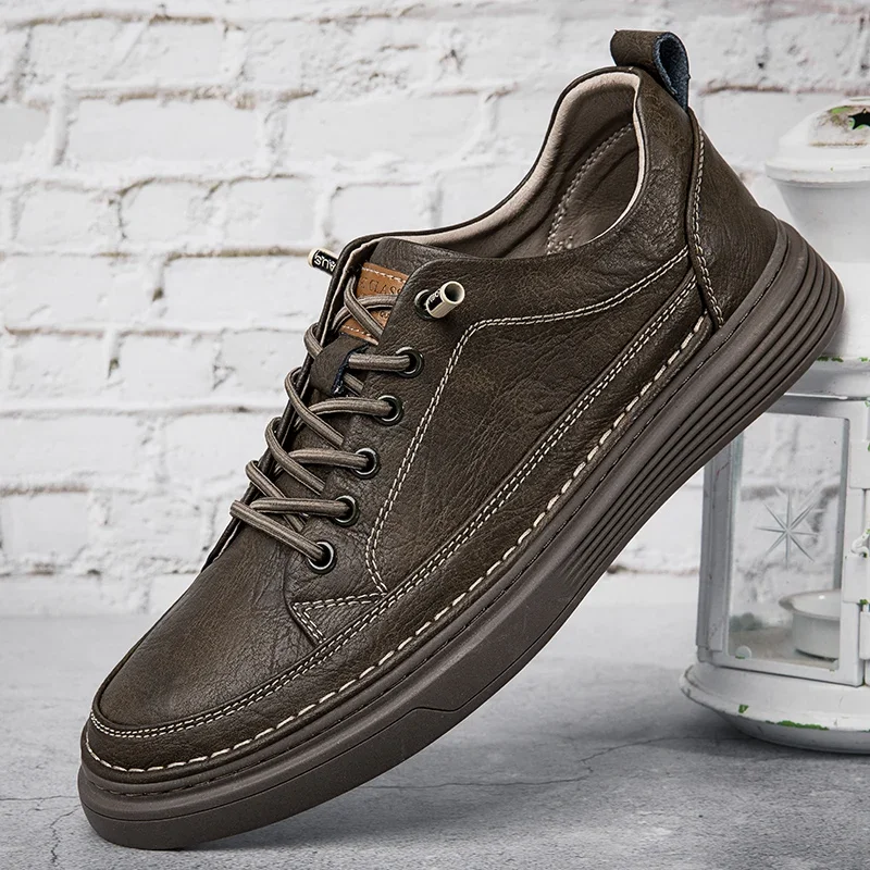 Italiaanse Casual Schoenen Mannen Lace Up Oxford Schoenen Echt Leer Dikke Bodem Outdoor Wandelschoenen Zwart Kantoor Mannen Jurk schoenen