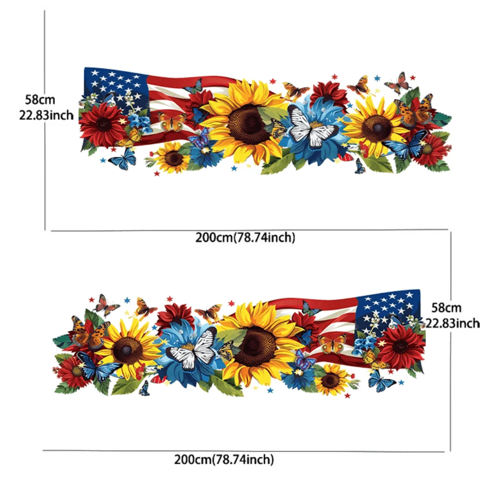 Sunflower and American Flag Car Vinyl Wraps Decal Self-adhesive PVC Sticker Suitable for Trucks SUV Decoration Auto Accessories