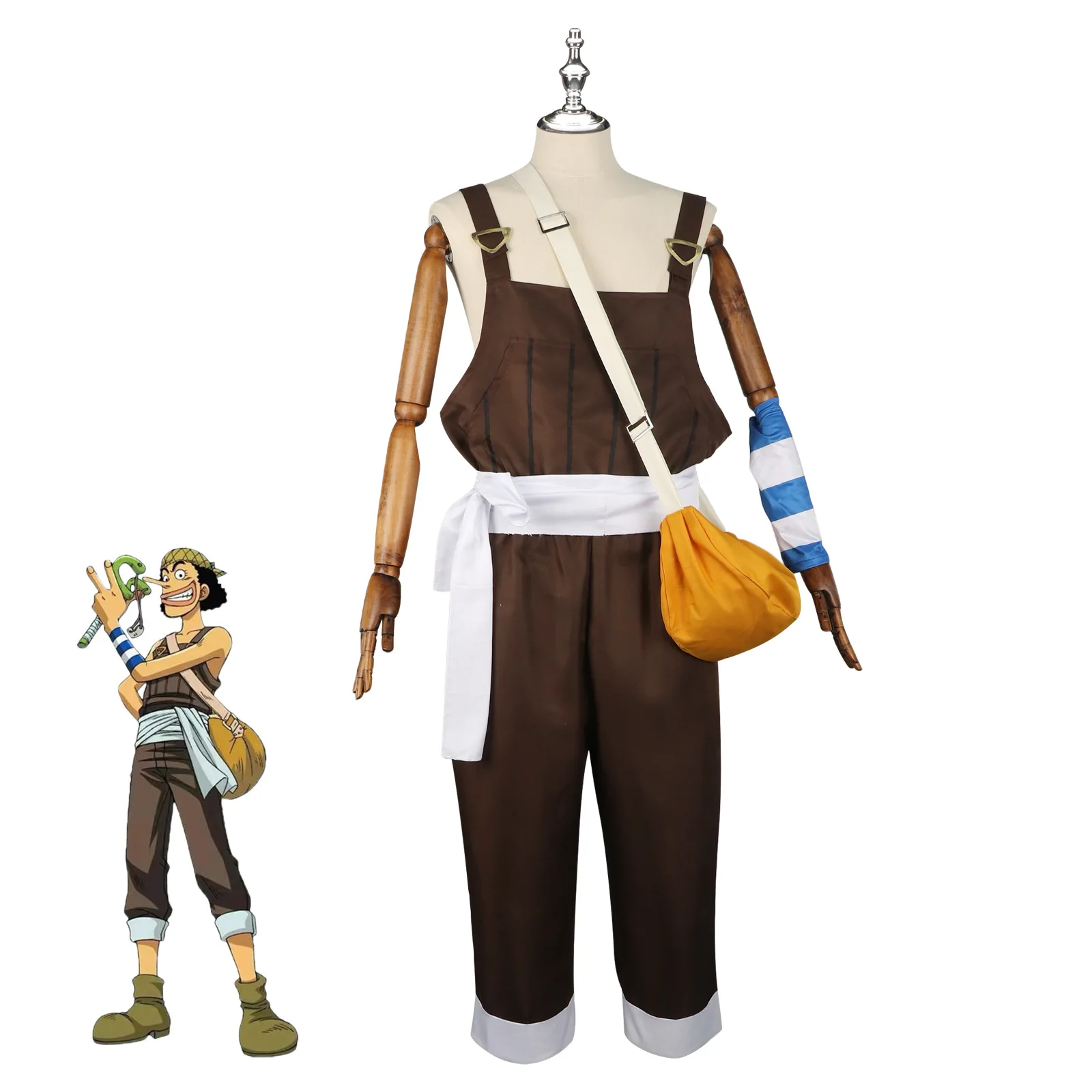 Anime UUsopp Cosplay Costume Brown Rompers Uniform T-shirt Scarf Full Set Adult Man Carnival Halloween Suit 5PCS Accessories view 2