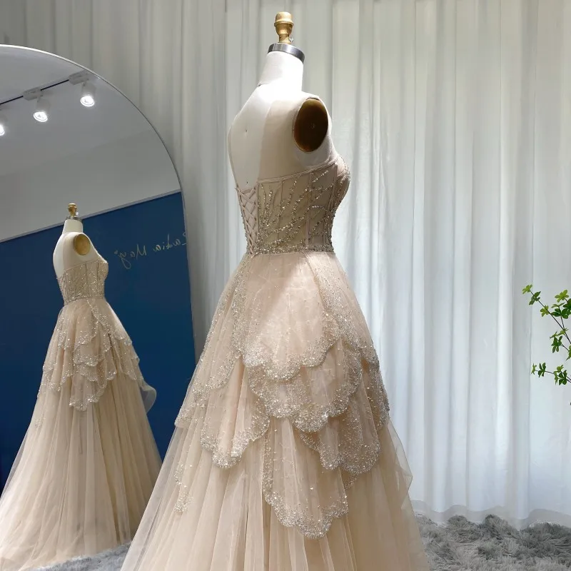 شارون سعيد فاخر دبي الشمبانيا ارتفاع منخفض فستان سهرة متدرج قصير الجبهة طويل الظهر العربية حفلة موسيقية رداء حفلات SS249 مخصص