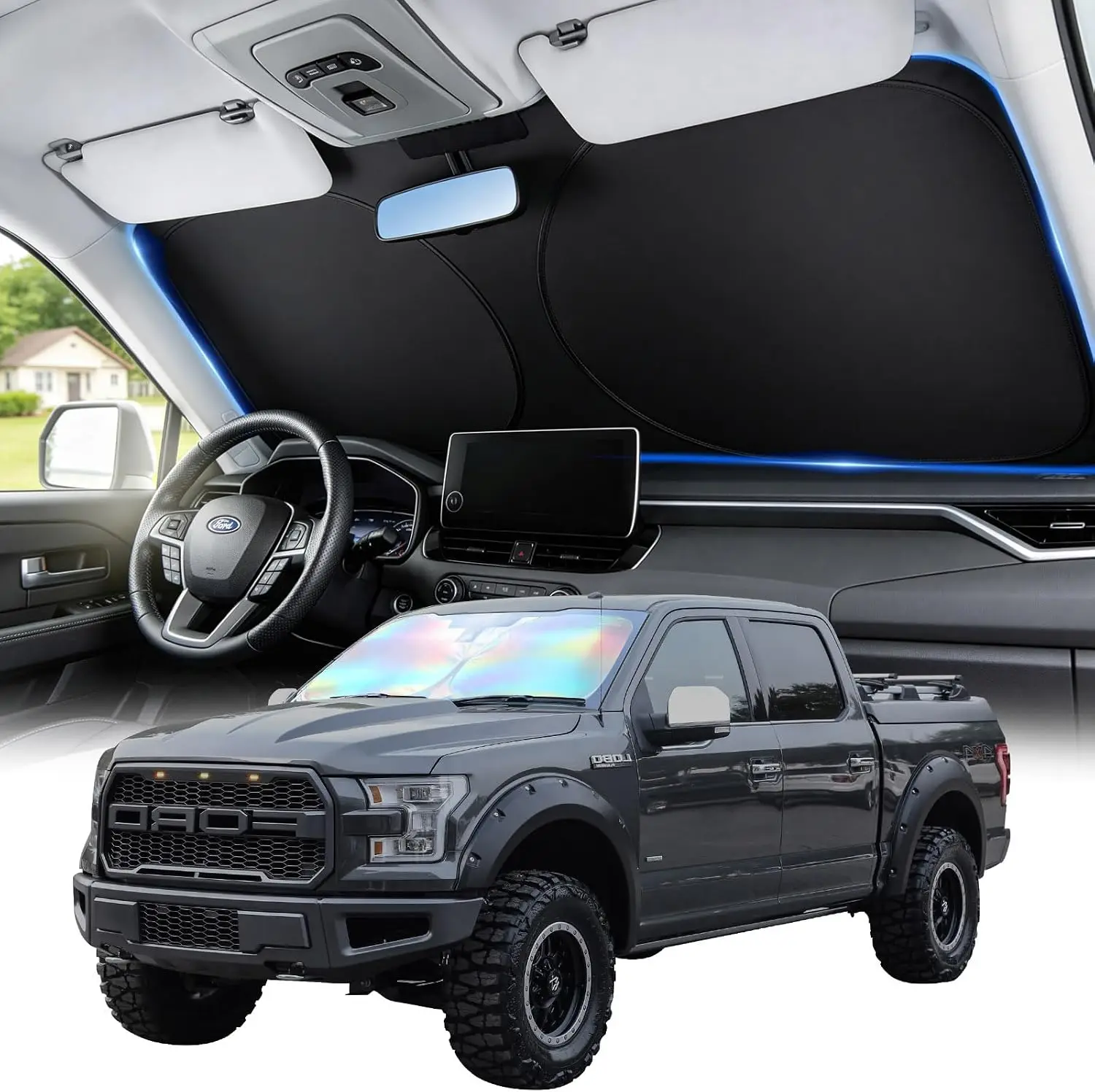 Window Shades for Car Windshield - Foldable Car Window Shades, 210T Reflective UV Block Sun Visor, Keep Vehicle Cool in Summer Heat, Universal Fit for Cars, SUVs and Trucks, Easy to Install & Store