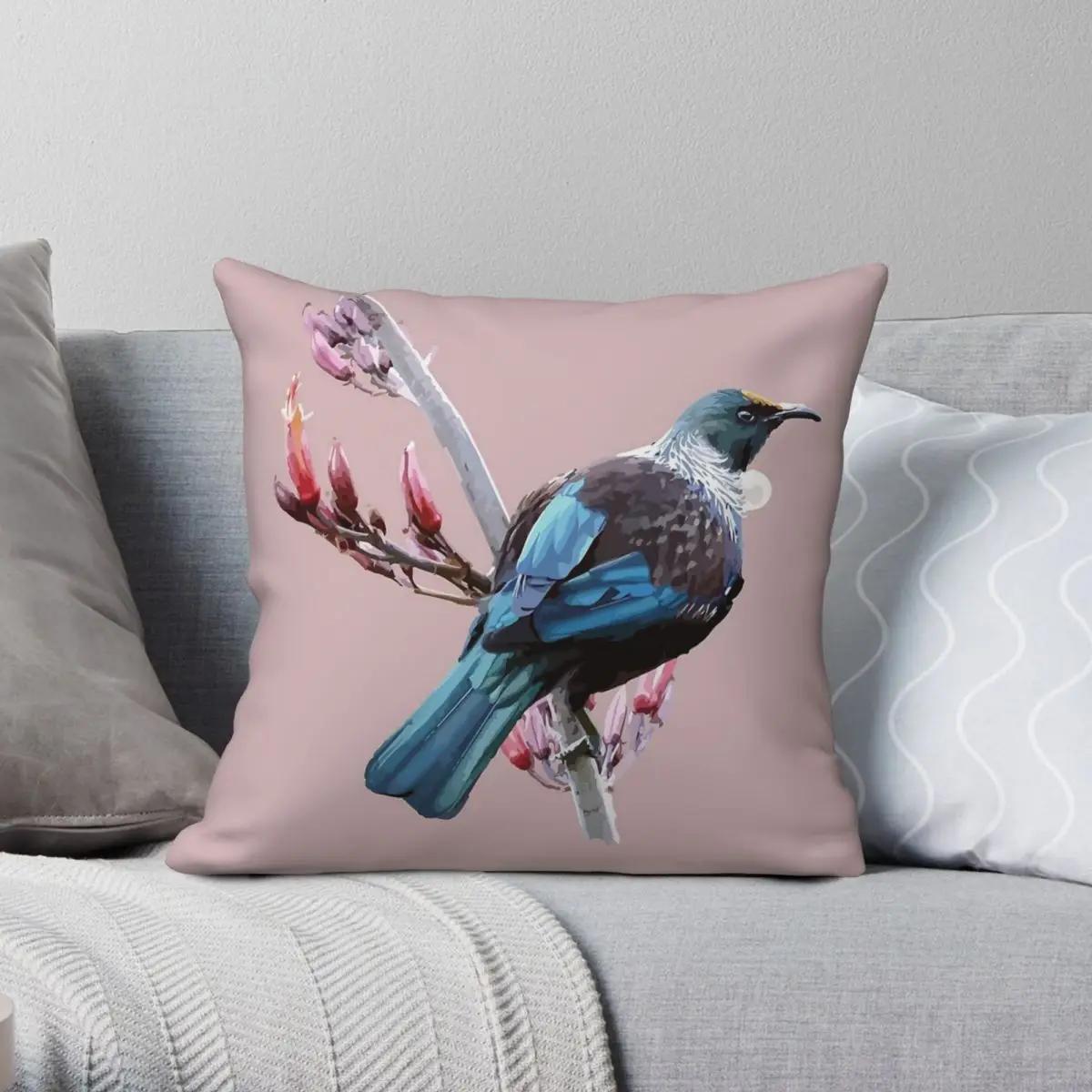 New Zealand Tui Square Pillowcase Polyester Linen Velvet Creative Zip Decorative Throw Pillow Case Sofa Cushion Cover