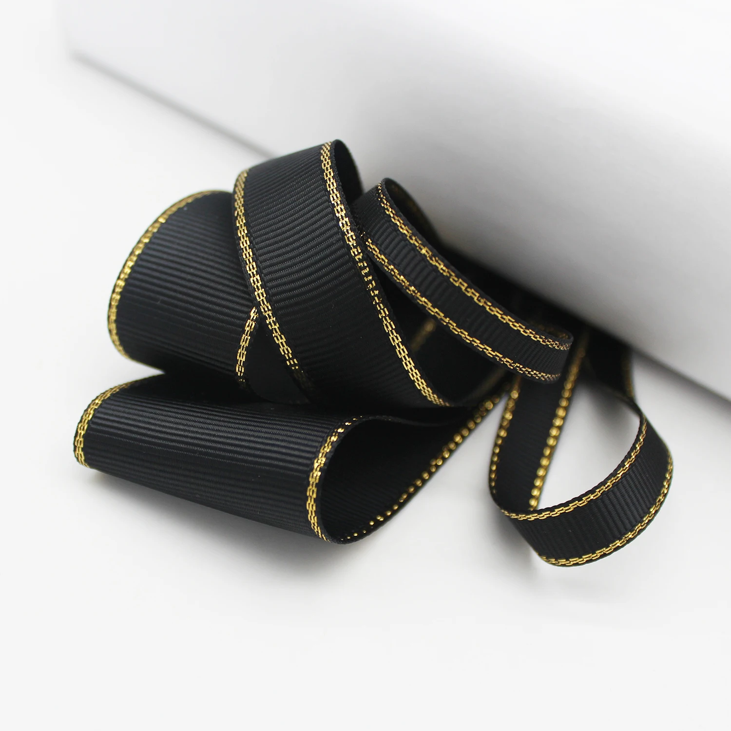 5 Meters Black Gold Edge Grosgrain Satin Ribbon Package Gift Wedding Christmas Handmade DIY  16  25  38 MM