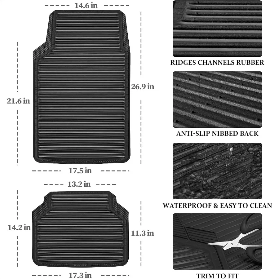 고무 바닥 매트 전천후 풀세트 4피스 방수 자동차 매트 대부분의 차량 세단 SUV에 맞게 조정 가능 중량급 미끄럼 방지