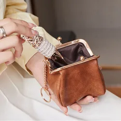 Womens Coin Money Wallet Small Ladies Compact Bifold Leather Vintage Coin Purse with Zipper and Metal Lock