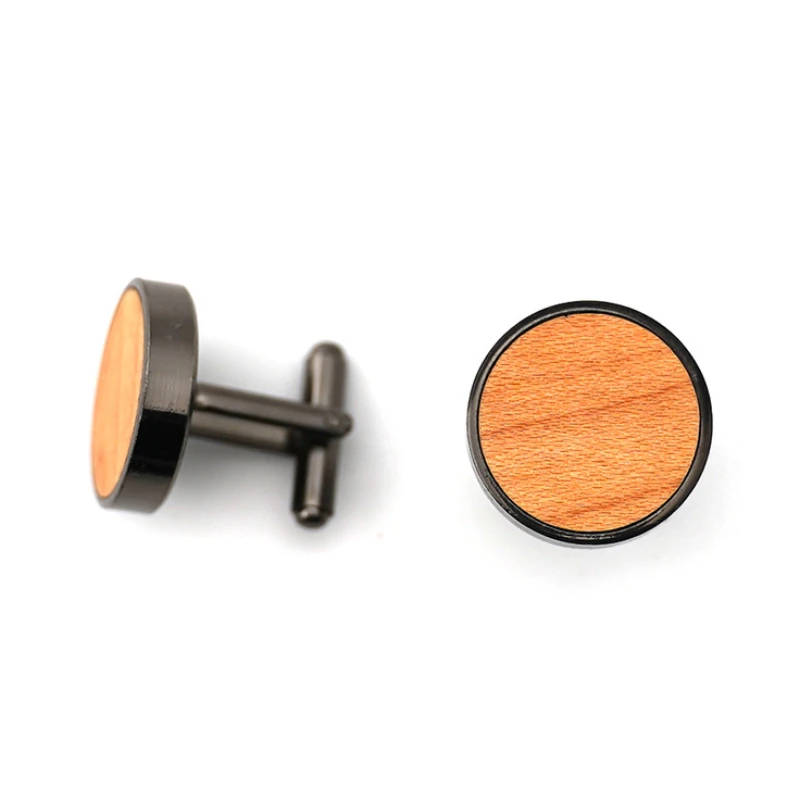 Men\'s French Shirt Cufflinks Round Wooden Black Copper Buttons Gentleman\'s Wedding Party Dress Jewelry Accessories Friend Gifts