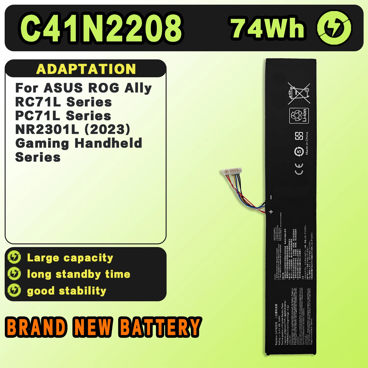 SAT C41N2208 New Laptop Batteries Replacement For ASUS ASUS ROG Ally RC71L PC71L NR2301L 15.4V-74Wh-4650mAh