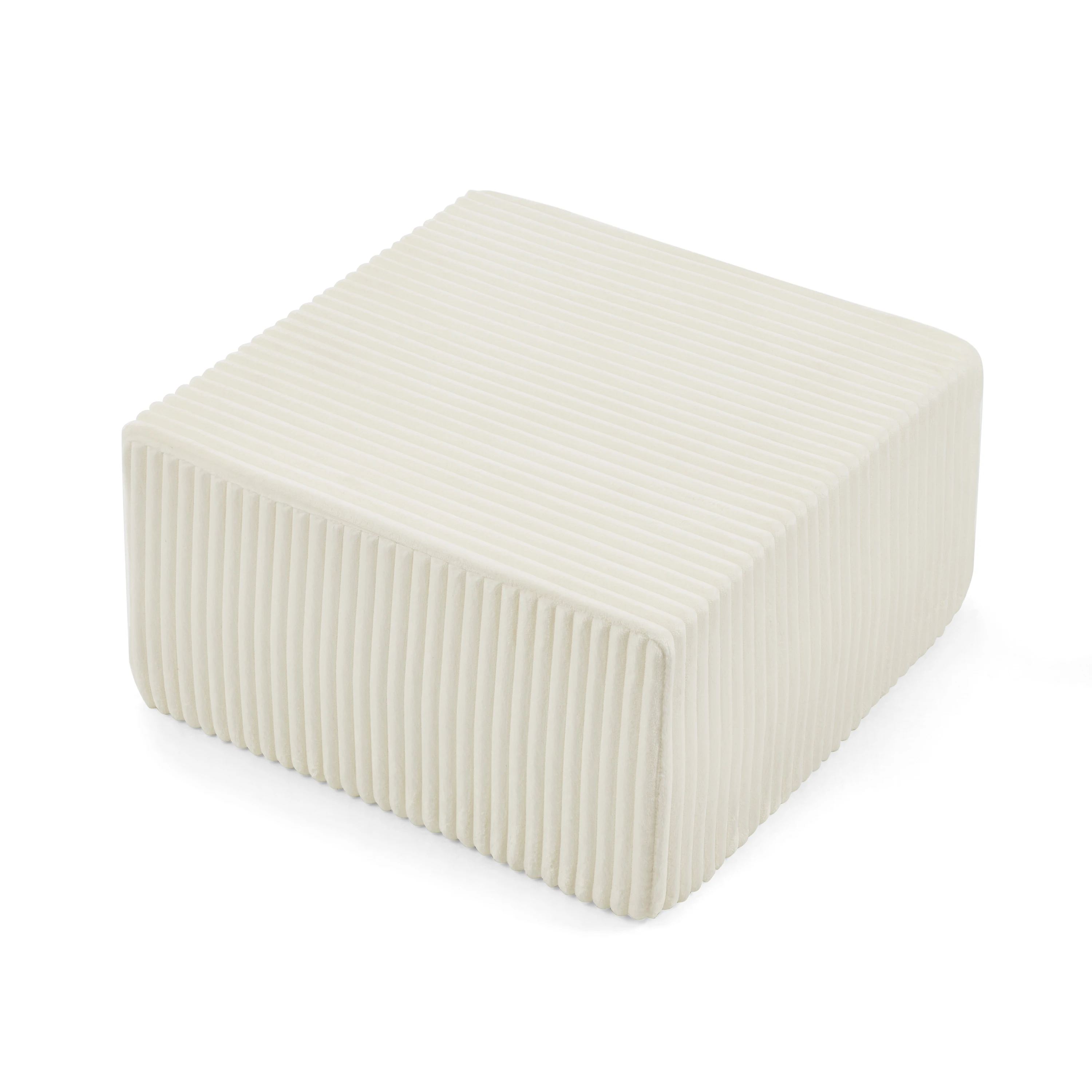 Modular Ottoman Cube Striped Corduroy Foot Stool Versatile Upholstered Seating For Living Room Beige