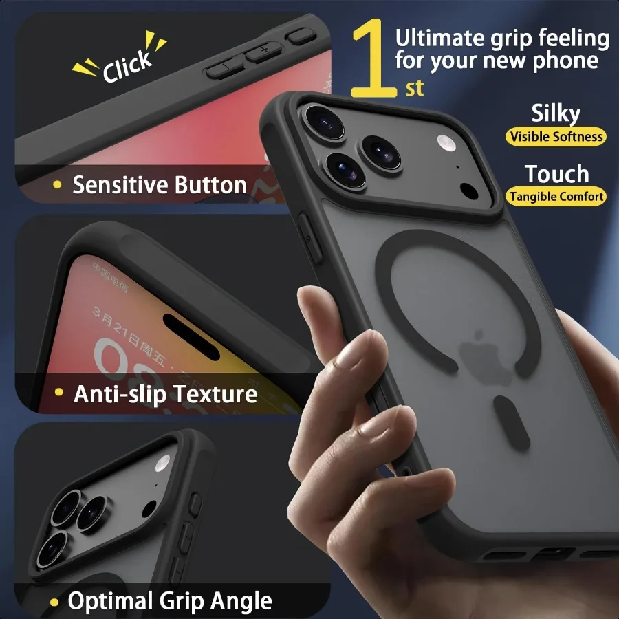 Coque magnétique pour iPhone 17 Pro Max avec 1 protecteur d'écran [Protection contre les chutes MilGrade] [Compatible avec Magsafe] Antichoc Sli