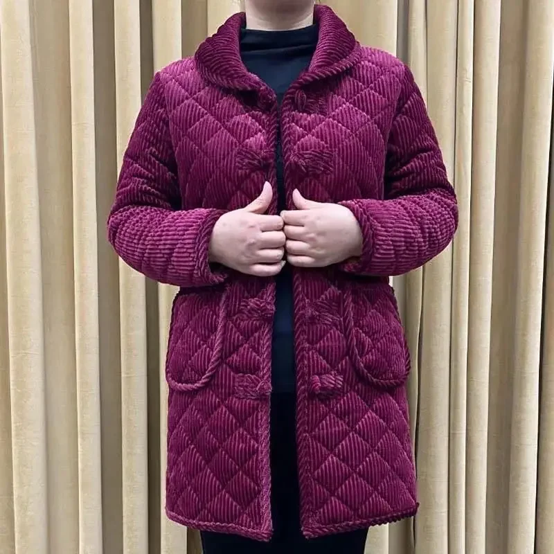 Corduroy Winter Coat Women Puffer Jacket Winter New Korean Style Long Ladies Over-the-knee Cotton Padded Jacket Keep Warm