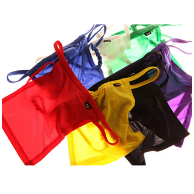 Men's New Thin Nylon Mesh Short Thong Semi Transparent Elastic Breathable Comfort Sexy Low Waist Men T-string Underpants