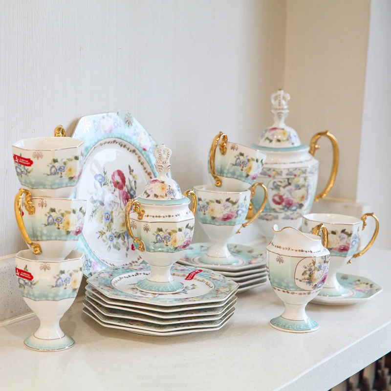 Export gift boxes, European court style retro luxury ceramic decals teapots coffee cups and saucers dessert plate sets