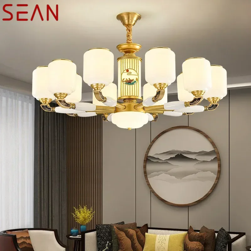 SEAN Contemporary Luxury Brass Pendent Lamp  Chinese style Living Room Dining Room Bedroom Villa Hotel Sample Room Chandelier