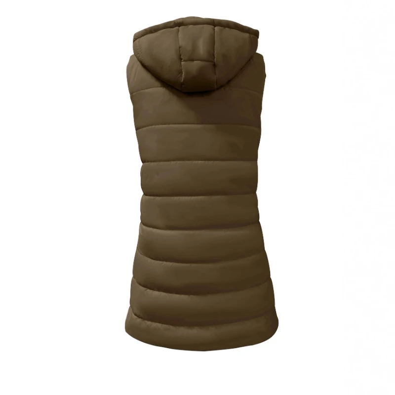 

2025 Autumn and Winter Hooded Vest Solid Color Long Slim Sleeveless Women's Vest Jacket