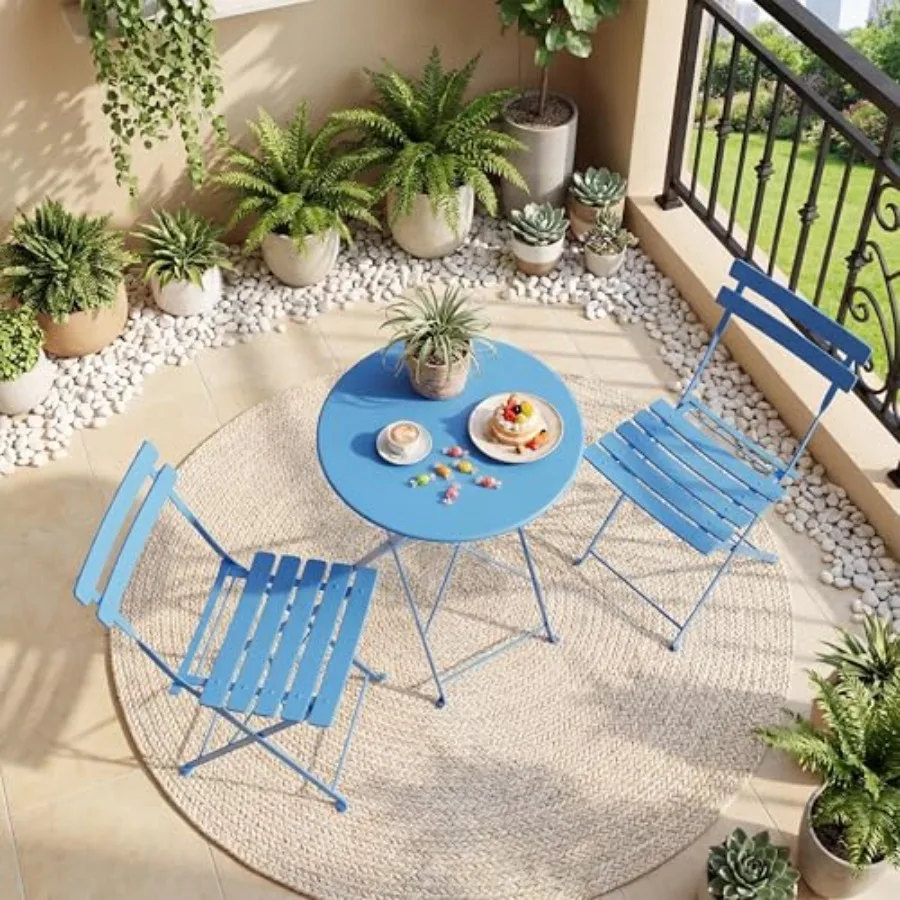 

Foldable Outdoor Patio Furniture with 2 Folding Chairs and 1 Table Weather-Resistant Indoor/Outdoor Conversation Set for Patio