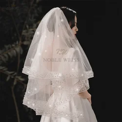 Beaded Wedding Veils Two Layers Bride Veil With Stretch Mesh Tulle Veils Accessories Customized