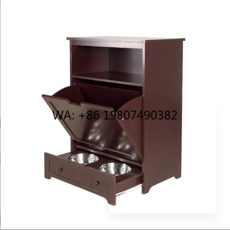 Wooden Pet Feeder Station with Raised Bowls, Integrated Food Storage Cabinet, Practical Feeding & Watering Supplies for DogsHome