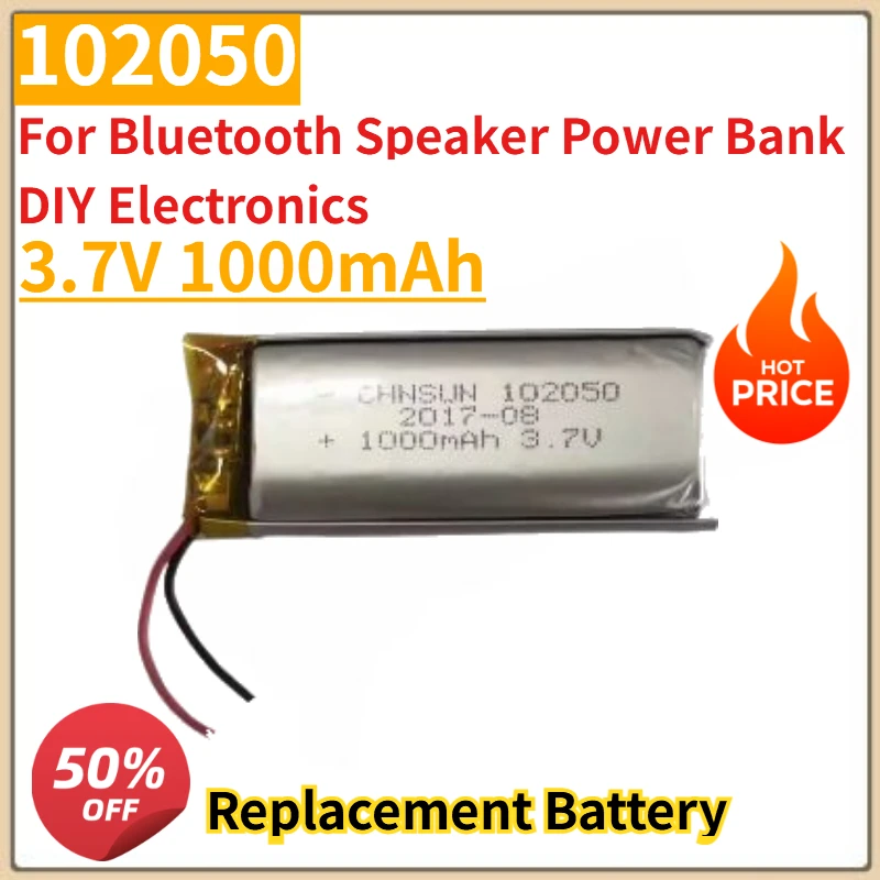 

High Quality New 3.7V 1000mAh 102050 Li-Po Replacement Battery for Bluetooth Speaker Power Bank DIY Electronics