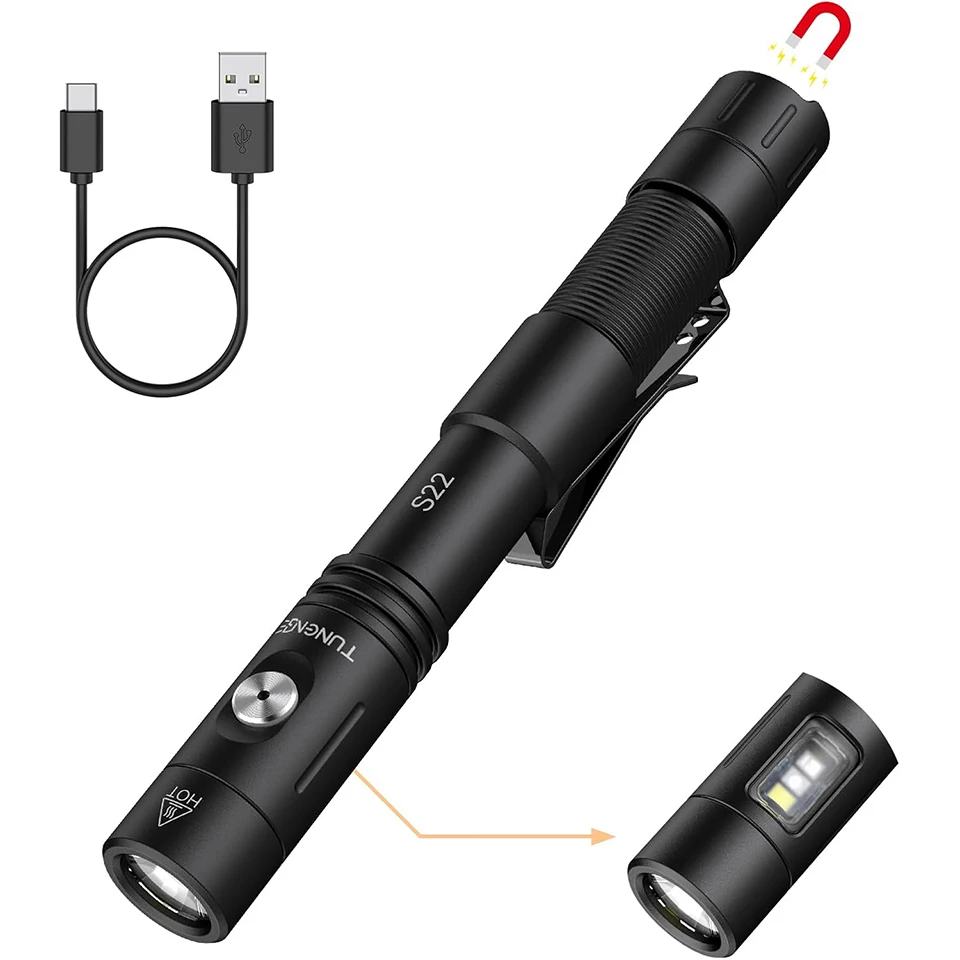 tunenge-s22-1200-ルーメン-edc-タクティカル懐中電灯、充電式-2aa-ペンライト、11-モード、キャンプ、緊急用デュアルスイッチ