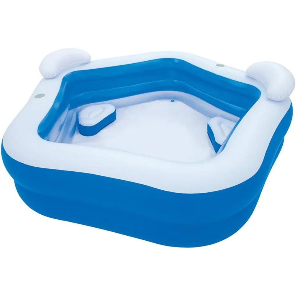 Inflatable Pool with 2 Seats,Headrest Cup Holder Family Paddling Pool Swimming Pool Bath Tub for Kids Toddlers