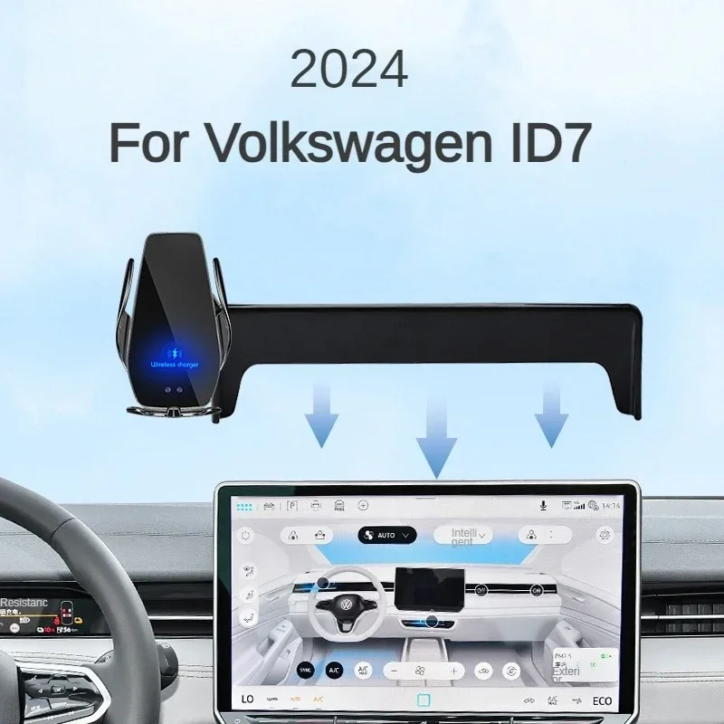 

Держатель для телефона в автомобиль для Volkswagen ID7 ID.7 ID 7, беспроводное зарядное устройство, крепление для навигации, внутренние аксессуары, Размер 15 дюймов, 2024