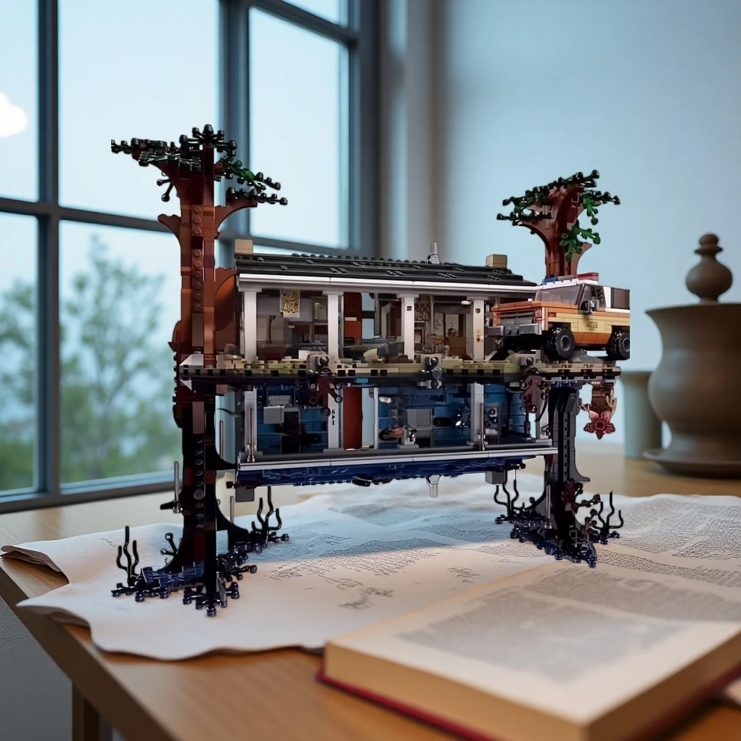 Chinese Building Blocks Street View Series Movie Upside Down World Model Children's Educational Assembly Toy Birthday Gift