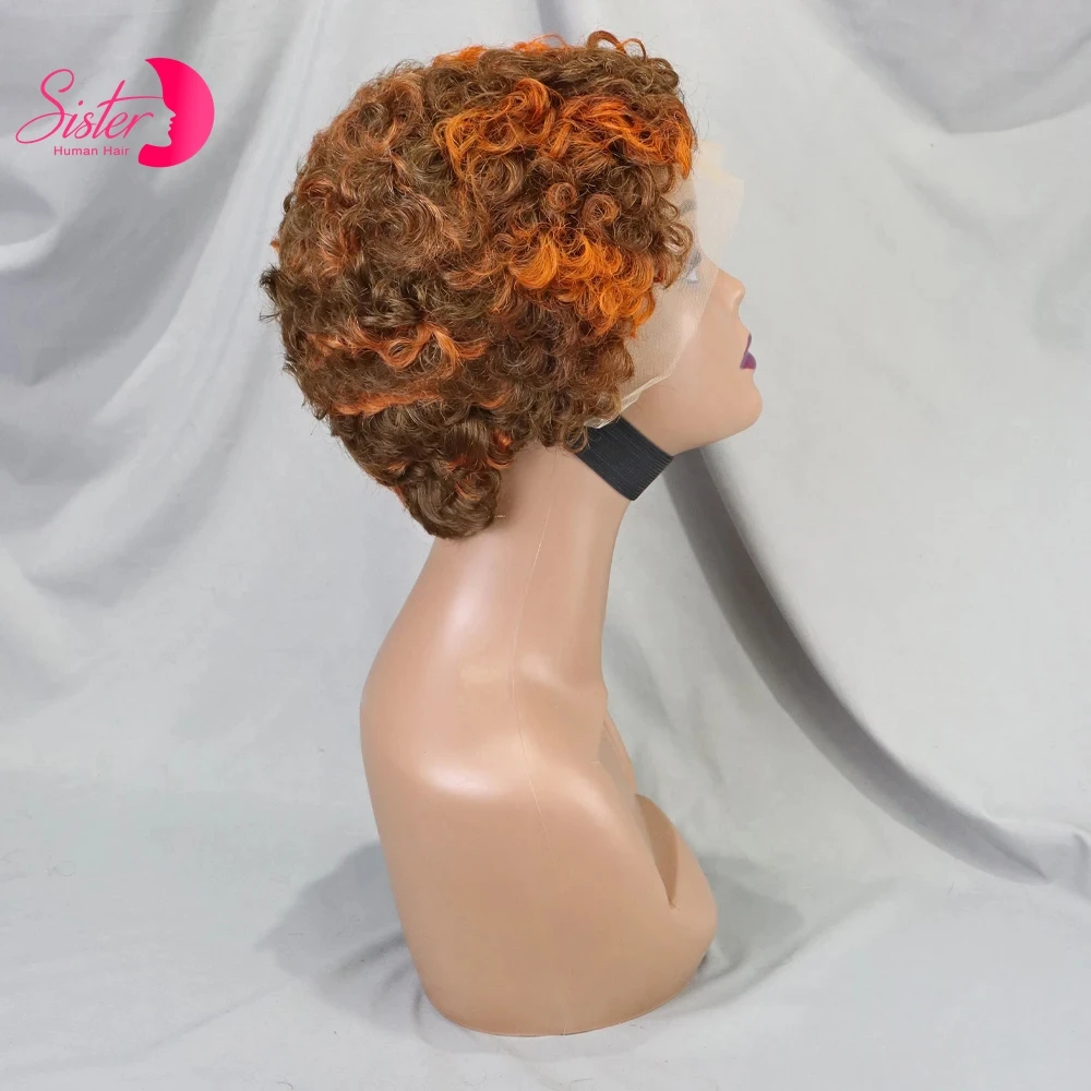 4/350 Ginger Orange Pixie Cut Wig Bob Human Hair Wigs 180% Density 13x4 Lace Frontal Short Bob Wig Brazilian Remy Hair for Women