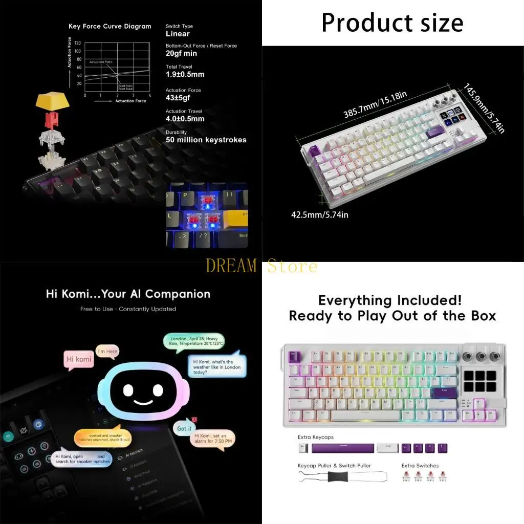 Programmable Mechanical Keyboard with 6 LCD Display Pads, 3 Control Knobs, Color Lighting, Hot Swappable Cable Link Board Best