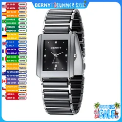 BERNY Ceramics Watches for Men Calendar Casual Rectangle Quartz Watch Vintage-Style Luxury Diamond Dress Wristwatch