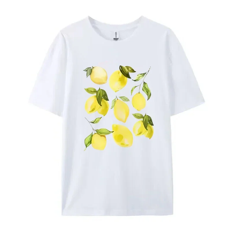 Vintage Cute Lemon Fruit T Shirt Cotton Short Sleeve Loose Botanical Tshirt Cottagecore Clothes Women Retro Aesthetic T-Shirts