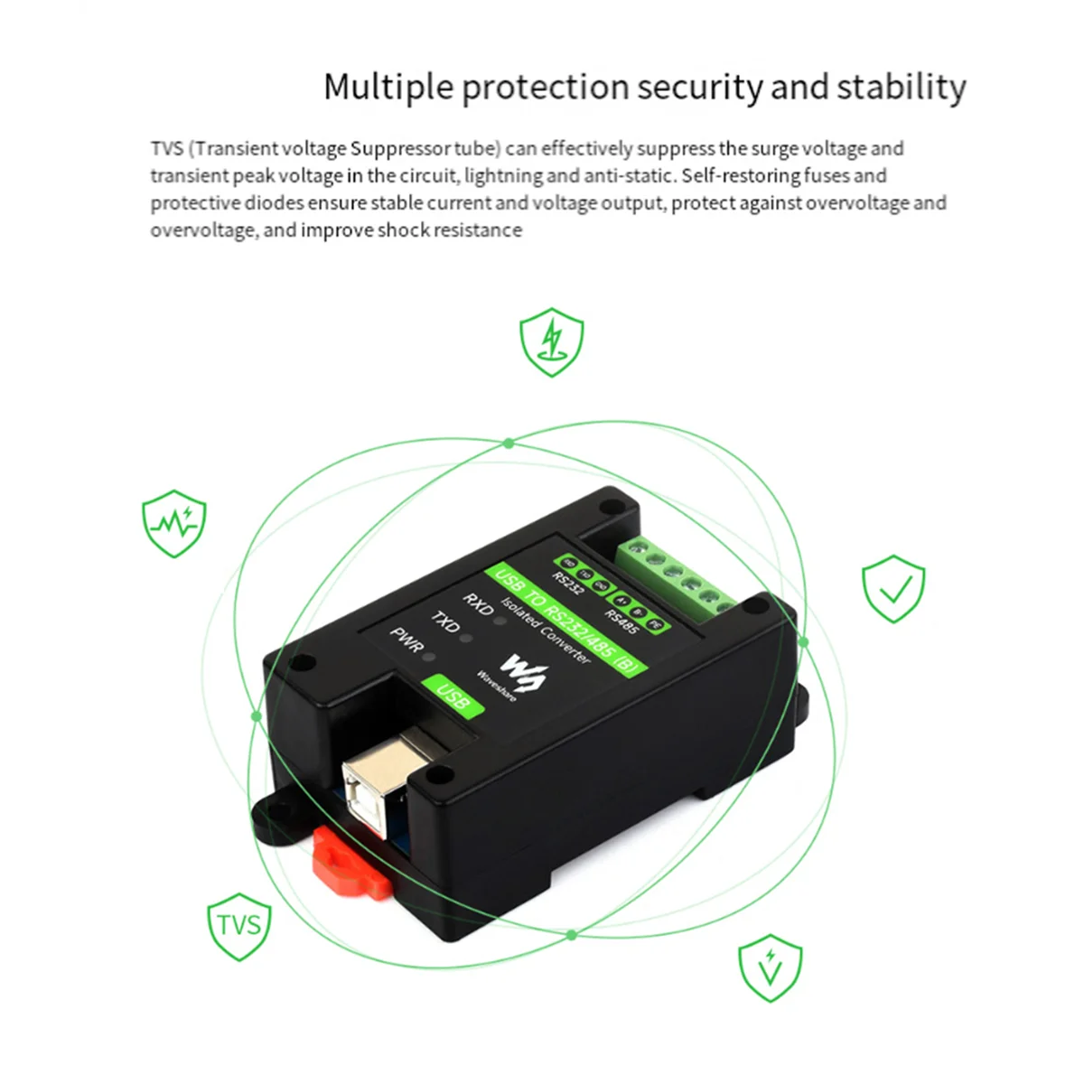 Waveshare Convertitore isolato da USB a RS232/485 su guida Din FT232RNL Supporto per montaggio a parete e montaggio su guida G