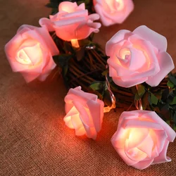 10/20LED Artificial Flowers Garland String Lights Pink Rose Cherry Blossom Vines Fairy Lights For Wedding Home Decor Xmas Wreath